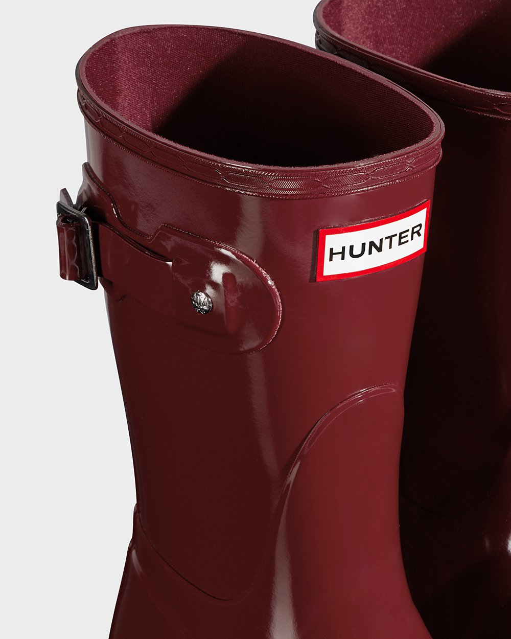 Bottes Courtes de Pluie Hunter Original Gloss Femme Grise Rouge NRDSEML-15